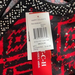 Red and Black Embellished Graphic Blouse